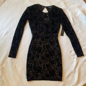 Lulus Evening Black Velvet Floral Dress